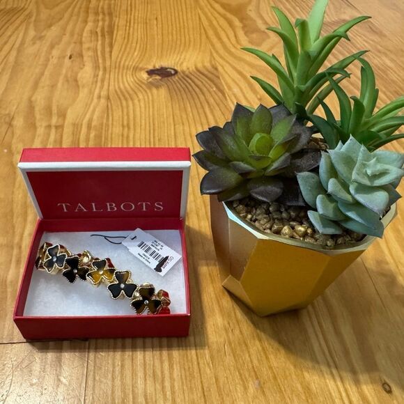 NEW TALBOTS Brown Bracelet Simulated Tortoise Shell Like Acrylic Links Gold Tone - Picture 1 of 7
